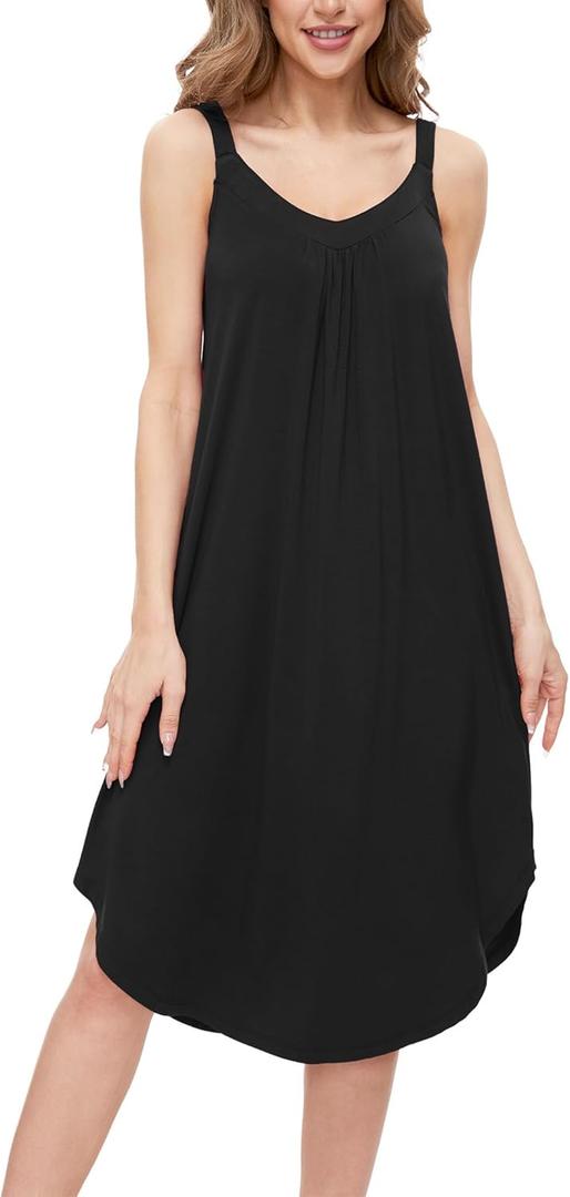 GYS Bamboo Viscose Sleeveless Nightgowns for Women Soft Full Slip Lounge Dress (Small, Black)