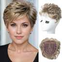 REECHO Hair Topper, Short Wiglet Hair Topper for Women with Thinning Large Coverage Synthetic Top Crown Hairpiece for Women - Honey Pecan