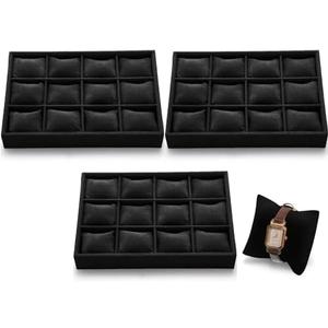 Sureio 36 Slots Grid Watch Drawer Organizer Bracelet Pillows for Jewelry Display Watch Tray Holder for Women Girls Gifts(Black)