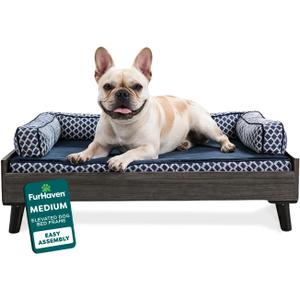 Furhaven Elevated Dog Bed Frame for 30" x 20" Medium Dog Beds, Easy Assembly - Mid-Century Modern Bed Frame - Gray Wash, Medium