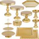 ZOOFOX 10 Pieces Cake Stands, Metal Cupcake Stand with Multiple Combination Styles, Dessert Plate Cake Serving Tray Fruit Candy Display Tower for Wedding, Birthday, Baby Shower, Tea Party (Gold)