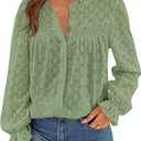 PRETTYGARDEN Lace Long Sleeve Shirts Casual Button Down Going Out Tops Hollow Out Eyelet Blouses 2026 Spring Fashion Clothing(Grass Green,Medium)