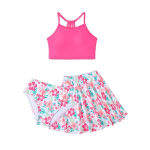 Little Girls Bathing Suits Size 13-14 Years Old Cute Set Swimsuits Summer Holiday Swimwear with Shorts Rose Red