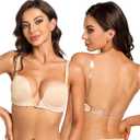 YBCG Plunge Bra with Clear Back Straps Backless Deep V Convertible Push up Padded Add 2 Cup Low Cut Underwire for Women (36DD, Nude)