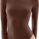 PUMIEY Women's Crew Neck Long Sleeve Bodysuit Second-skin Feel Tops Smoke Cloud Collection (Medium)