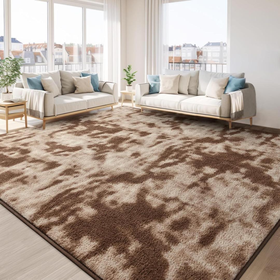 TWINNIS Large Area Rugs for Living Room Bedroom, 5x8 Feet, Super Soft Indoor Thickened Memory-Foam Carpets Easy-Cleaning, Modern Aesthetic Comfy Rug for Kids Room Home Decor, Tie-Dyed Brown