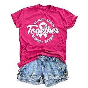 Breast Cancer Shirts for Women: Breast Cancer Awareness Shirt Pink Ribbon T-Shirts Fight Cancer Tee Top, Pink, XL 