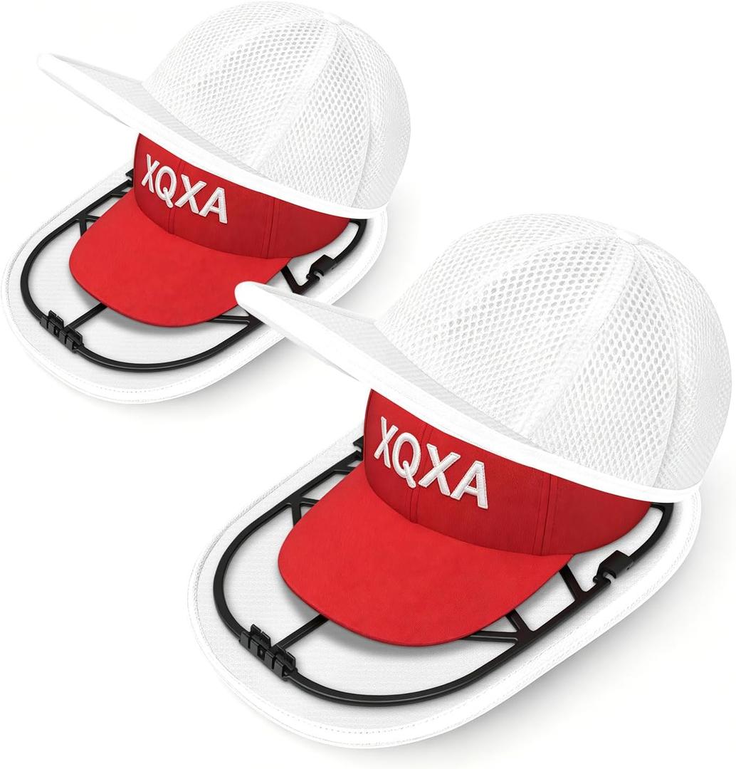 XQXA Hat Washer Cage with Mesh Bag – Baseball Cap Cleaner for Top-Load & Front-Load Washers, Structured Shaper for Adult/Youth Hats, Dishwasher Safe – 2-Pack (ASSY Required)