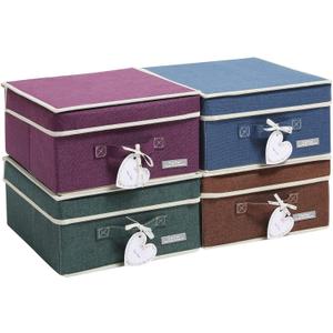 YueYue Foldable Fabric Closet Organizer Bins Box Storage - 4 Pack 12.4 X 12 X 6.7 Inch Storage Bins With Lids 4 Dark Color Boxes - Bins Storage Box Cloth Basket Pack Lid (Dark Purple/Dark Green/Dark Brown/Navy Blue)