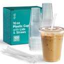 GUSTO - 16 oz - 100 Sets - Clear Plastic Cups with Lids and Straws  Disposable Iced Coffee Cups for Cold Drinks, Smoothies, Boba, and To-Go Beverages  Sturdy, Easy-to-Separate
