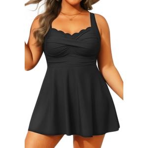 Aqua Eve Plus Size Swim Dress - Two Piece Tankini Tummy Control Bathing Suit with Shorts 2025 Swimsuit (Black, 22W)