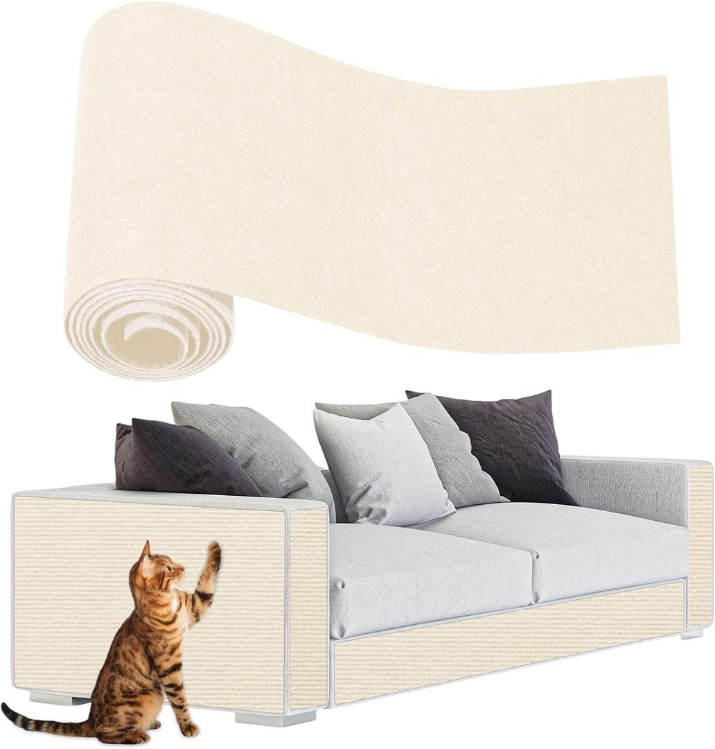 Anti Cat Scratch Couch Furniture Protector, 78.7x15.8 Wall Corner Scratcher Pads Mat, DIY Climbing Scratching Carpet Post Board Replacement (Cream White)