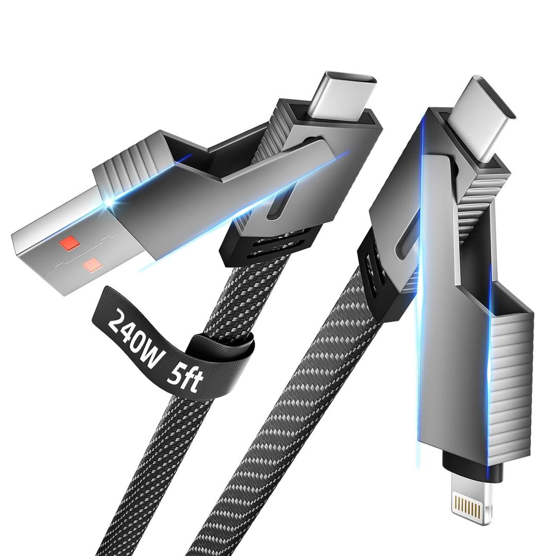 4 in 1 Charging Cable Fast Charging,240W USB C Cable 4-in-1 USB Multi Charging Cable with E-Mark Chip, Multiple iPhone Charger Cord for iPhone 16/15/14/13 Series/Tablets/Samsung Galaxy & More(5FT)