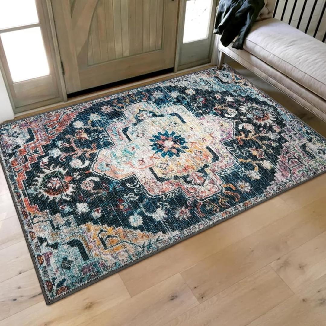 Collive Indoor Door Mat Retro Floor Mat, Non Slip Washable Doormat Large Size Quickly Absorb Welcome Mats Low-Pile Front Door Rug Inside Entryway Carpet for Entrance - 36" x 59"