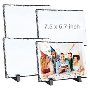 4 Packs Sublimation Slate Blanks 7.5 x 5.7 Inch Rock Stone Sublimation Blanks Matte Surface Rectangular Sublimation Rock Slate Blanks Photo Plaque with Display Stand