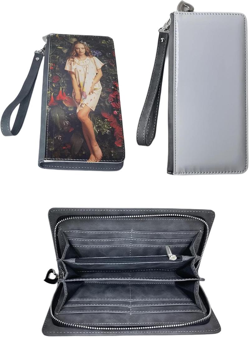 Sublimation Wallet Women's Zipper Card Holder Storage Bag Women's Travel Clutch Wristband DIY Craft (Grey)