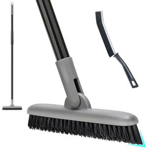 Grout Brush with Long Handle, 49'' Tile Cleaner Tool for Shower, Floors Scrubber for Bathroom Cleaning (Black Bristles)