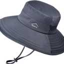 Cooling Sun Hat for Men Women,Wide Brim Bucket Hat Foldable Boonie Hat for Fishing Hiking Garden Safari Beach (Gray)