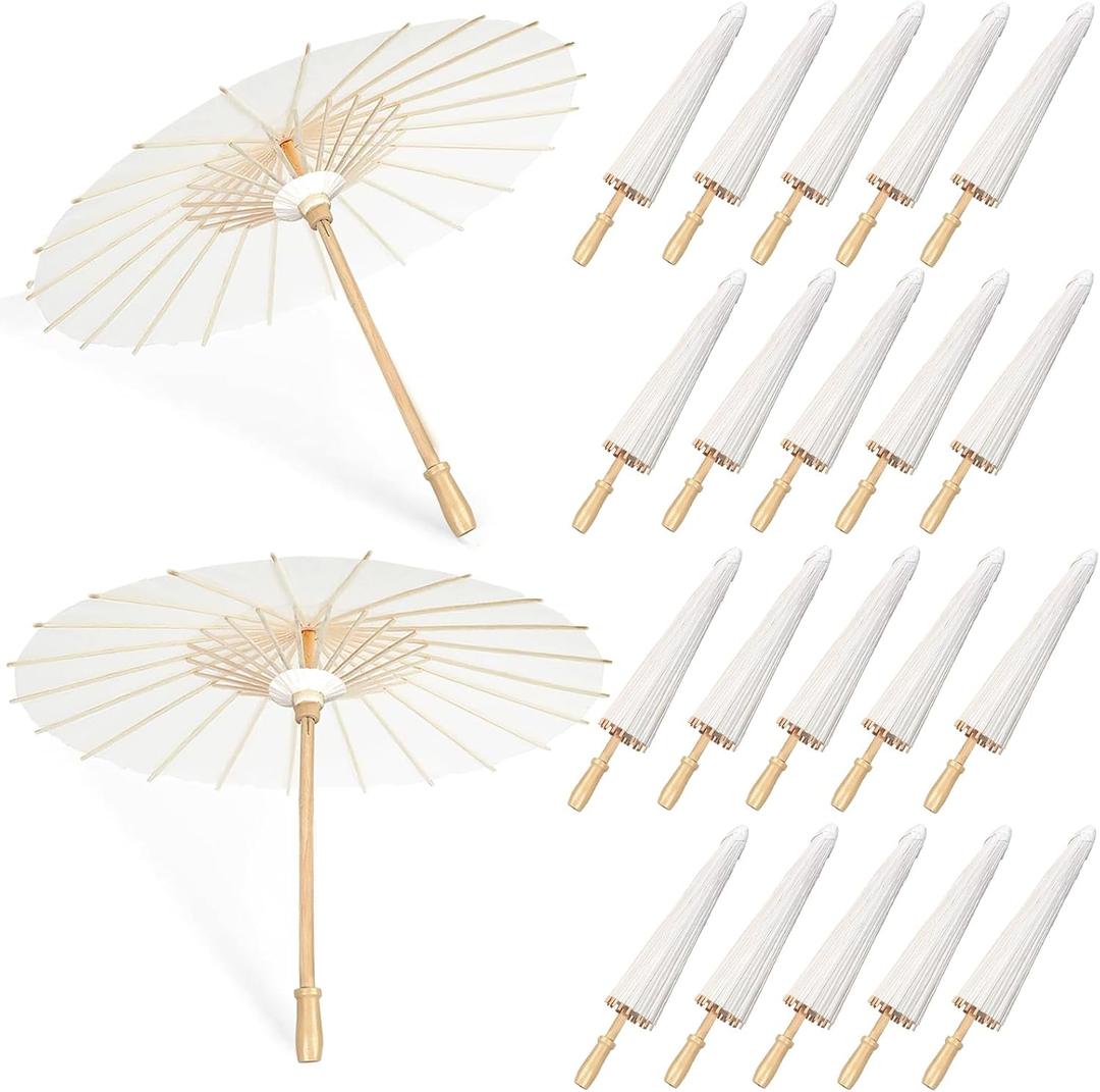 20 PCS 33 Inches White Paper Umbrellas, Oiled Chinese & Japanese Style White Parasols, White Paper Parasols Umbrellas Bulk for DIY Painting, Wedding, Bridal Party, Ceiling Decoration