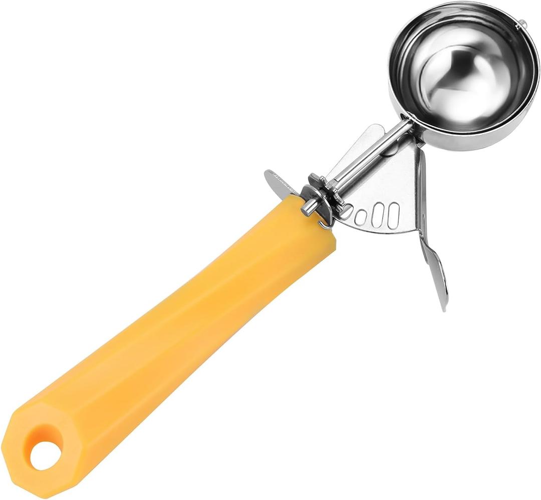 2 Oz Scoop, Disher, 4 Tablespoon Cookie Scoop With Spring-Load Trigger, Yellow Handle, for Portion Control, Cookie Dough, Cupcake Batter, Ice Cream, Mashed Potatoes