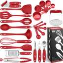 Kaluns Silicone Kitchen Utensils Set 24 Pcs Silicone Cooking Utensils Set - Can Opener, Masher, Turner, Spatula 446F Heat Resistant Non-Stick - Premium Silicone and Stainless Steel Utensil Set (Red)