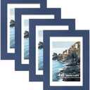 Hongkee 4x6 Picture Frame (4 Pack, Blue), Made of Real Glass and Wooden Frame - Display Pictures 3.5x5 with Mat or 4x6 Without Mat, 4 by 6 Photo Frames TableTop Display and Wall Mounting