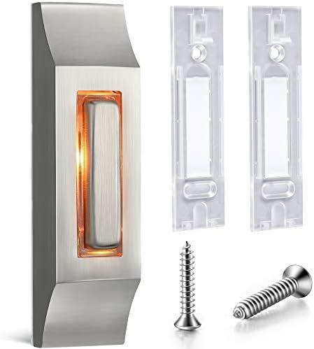 Enhon 1 Pack Metal Doorbell Push Button, Heavy Duty Metal Door Bell Button with Warm LED Light, Garage Doorbell Compatible with Wire Chimes, Transformer, Property in Copyright(Stylish Style)