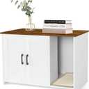 DWANTON Litter Box Enclosure, Cat Litter Box Furniture Hidden, with Scratching Mat, Wooden Cat Washroom Indoor, 31.5" L x 19.7" W x 21.7" H, White and Warm Brown