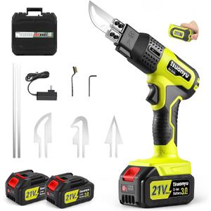 Huanyu Cordless Hot Knife with Temp. Display 100W Max 500 3.0Ah Battery Powered Air Cooling Cutting Tool 4 Blades Set Electric Hot Knife Foam Cutting Tool Craft Shears for Rope, Fabric, Acrylic