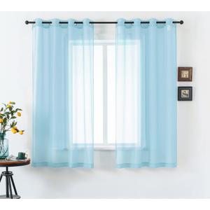 DUALIFE Sky Blue Sheer Curtains 63 Inches Length Look Semi Transparent Natural Light Flow Grommet Curtains for Bedroom and Living Room, 52 x 63 Inches, Set of 2 Panels Light Baby Blue