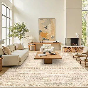 8x10 Area Rug for Living Room Moroccan Washable Rugs Non Slip Indoor Floor Carpet Foldable Large Soft Area Rug for Dining Room Bedroom with Low Pile(Beige,8'x10')