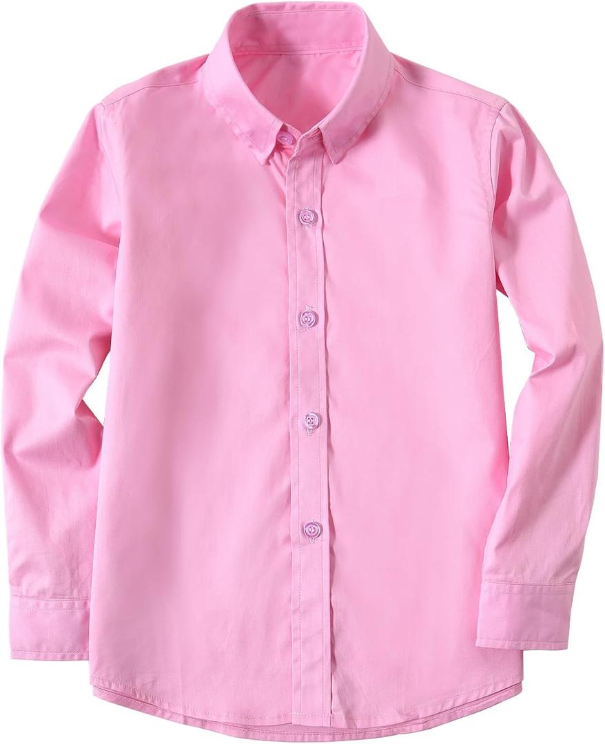 DHTS Boys' Dress Shirts Toddle Boy Long Sleeve Uniform Shirt for Kids (Pink)