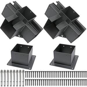2Pack Pergola Brackets 4-Way Right Angle Corner Bracket 6x6 (Actual: 5.5x5.5 Inch) Stainless Steel Pergola kit Bracket with Screws for Wood Beams Includes 2Pack Post Base
