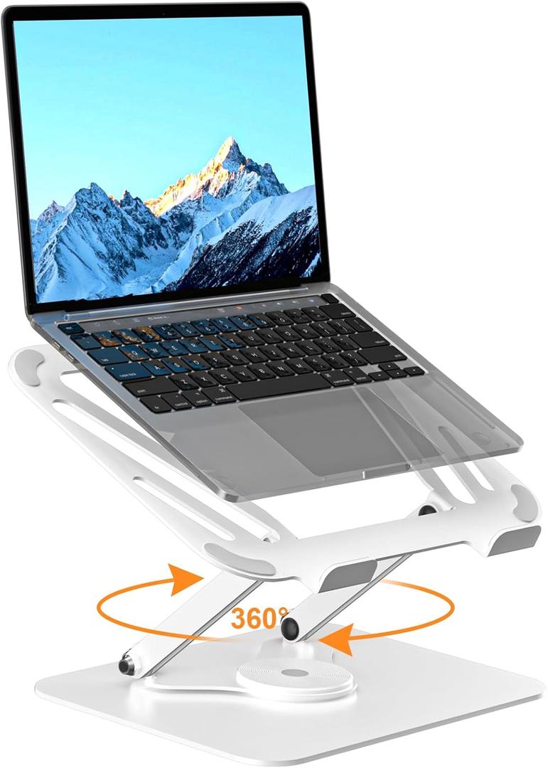suptek Laptop Stand for Desk, Adjustable Computer Notebook Stand with 360° Rotating Base, Ergonomic Laptop Riser for Collaborative Work, Foldable & Portable Laptop Stand, fits for 11-17" Laptops, White