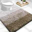 OLANLY Luxury Toilet Rugs U-Shaped 24x20, Extra Soft and Absorbent Microfiber Bathroom Rugs, Non-Slip Plush Shaggy Bath Mat, Machine Wash Dry, Contour Bathroom Mats for Toilet Base, Coffee