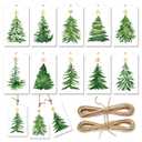 120 Pcs Christmas Tree Gift Tags with Hemp Rope Green Watercolor Christmas Tree Paper Tags Winter Holiday Hanging Name Labels for Xmas Party Favor Present Decoration