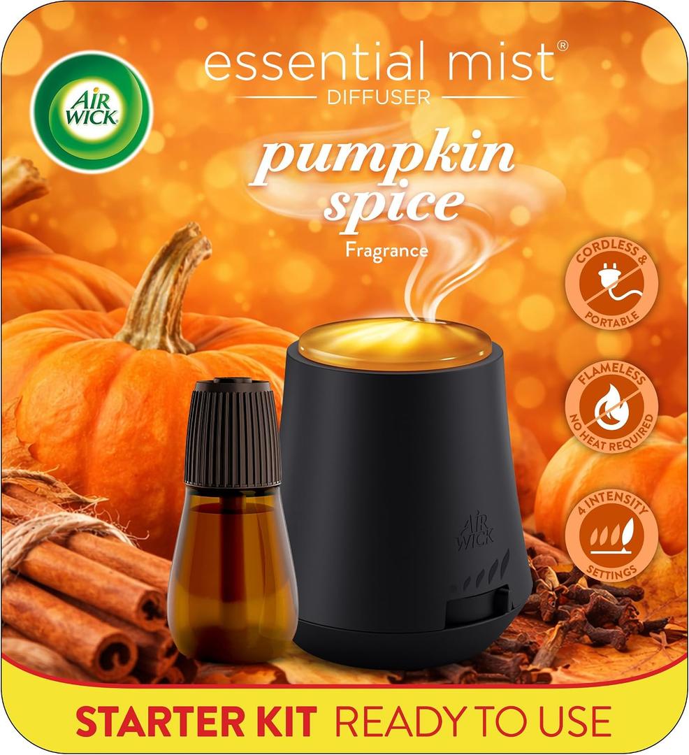 Air Wick Essential Mist Starter Kit (Diffuser + Refill), Pumpkin Spice, Fall scent, Fall spray, Essential Oils Diffuser, Air Freshener