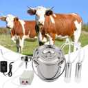 Cow Milking Machine 3L, Automatic Pulsation Vacuum Pump Milker, Portable Pulse Electric Milker with Vacuum Pump & Portable Stainless Bucket for Cows (3L Cow)