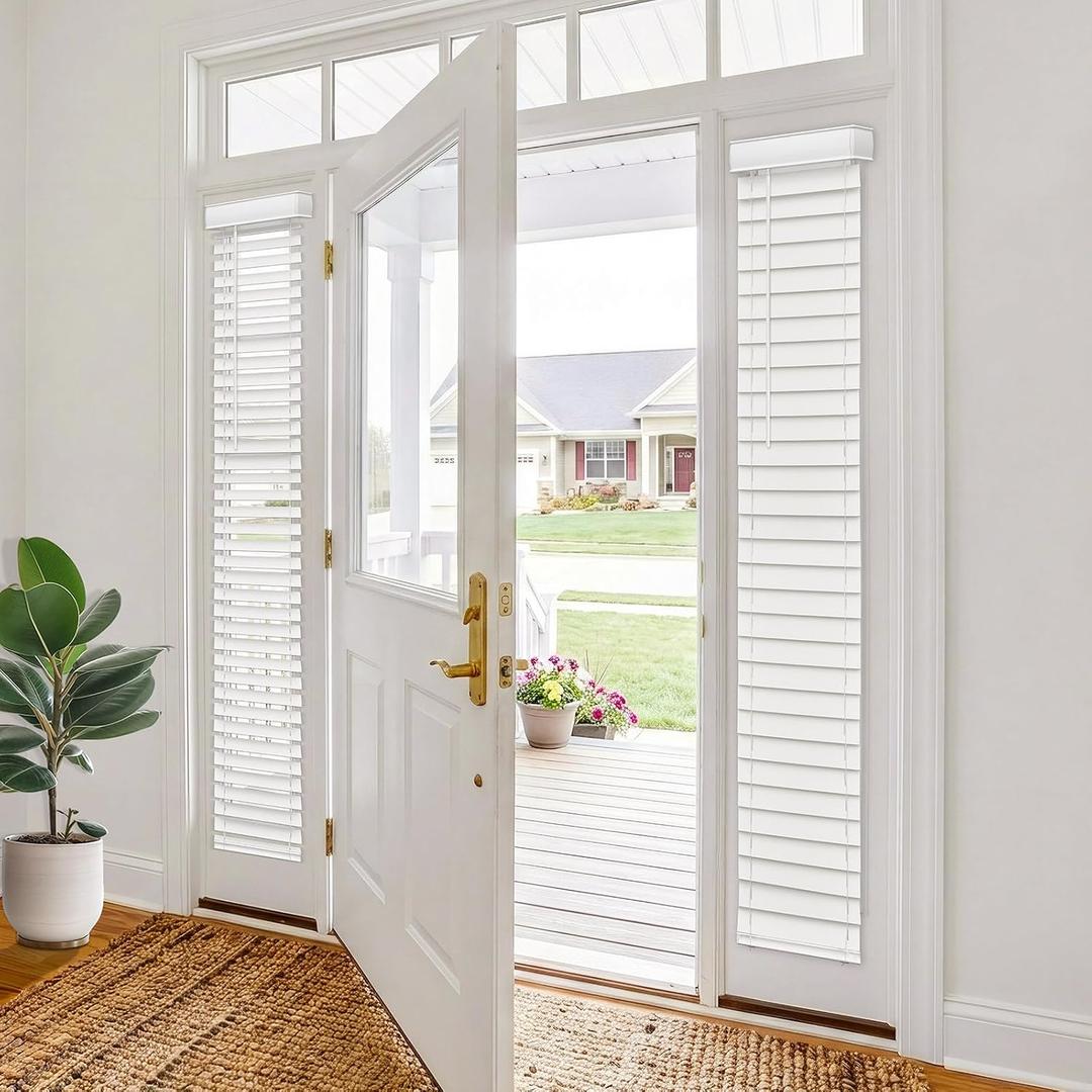 Cordless Sidelight Blinds, 9" x 72" White Faux Wood Horizontal Window Blinds for Front Door, 2" Slats with Adjustable Tilt Wand, Privacy Light Control for Narrow Windows and Entryways, 1 Pack