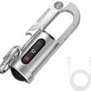 EDC Multi-Tool Keychain Flashlight, Aircraft-Grade Aluminum Alloy, 1200 Lumens Ultra Bright, Type-C Rechargeable, Rugged Metal Small Pocket Light for Men/Gift (Silver)