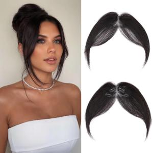 Benehair Clip on Bangs for Women Human Hair, Fake Bangs Clip Human hair, Middle Part Bangs Clip in Hair Extensions Hair Pieces with Temples for Daily Wear (Black)