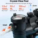 VEVOR Variable Speed Pool Pump, 1.5 HP, AC 220-240V, 132 GPM, in/Above Swimming Pool Pump with Filter Basket, Powerful Self Priming, Programmable Timer, for Inground and Above Ground Swimming Pool