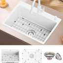 White 25x18 Inch Kitchen&Bar Sink- Stainless Steel Drop In Single Bowl Topmount Kitchen And Bar Sink With Sink Grid And Drain Assembly Bright White Bar Sink Enhance Aesthetic Appeal Of Modern Kitchen