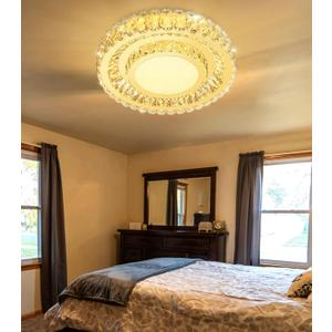 19.6'' Dimmable Crystal Chandelier Modern LED Flush Mount Ceiling Light Fixtures for Living Room Bedroom Hallway Kitchen Island Staircase Gold