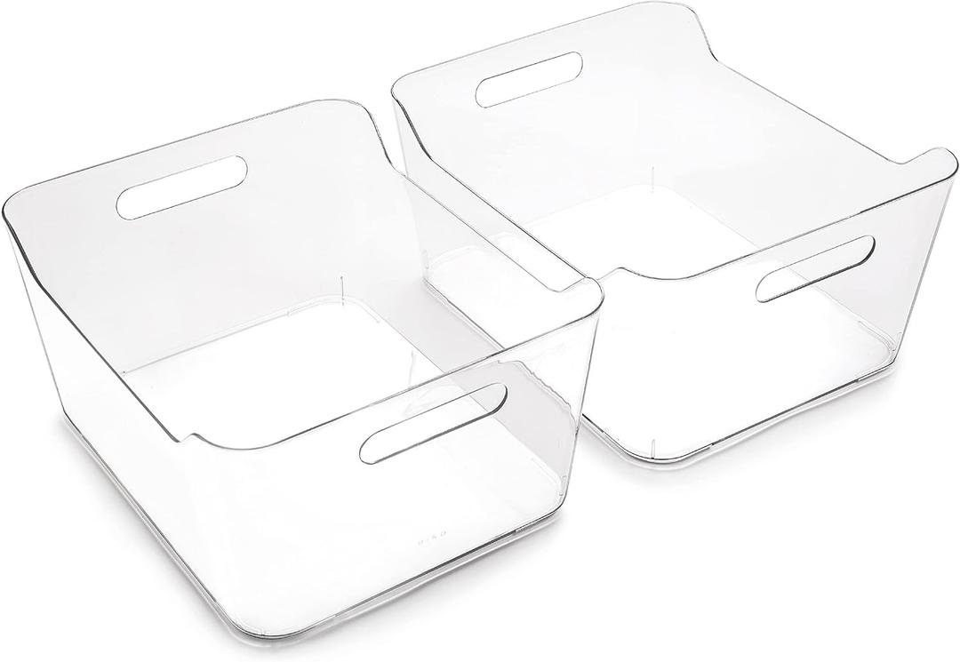 BINO | Plastic Storage Bins, X-Large - 2 Pack, Clear | THE SOHO COLLECTION | Pantry Organizers and Storage Containers Fridge Organizer Bins Kitchen Cabinet Organizer Medicine Cabinet Organizer Bin