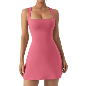 QINSEN Dress size, Square Neck/ Sleeveless/ Stretch/ Flare /Mini, Medium