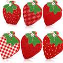 Yalikop 6 Pcs Wood Strawberries Summer Decor Summer Tier Tray Decoration Strawberry Decor Wood Table Signs Block Signs Party Tiered Tray Decorations for Holiday Party Home Supplies
