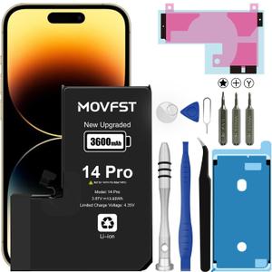 Replacement for iPhone 14 Pro Battery,3600mAh Li-ion Polymer High Capacity Battery Fit for iPhone 14 Pro Model A2890 A2650 A2889 A2892 with Repair Tool Kits