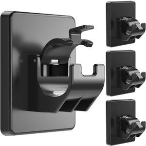 Curtain Rod Brackets No Drilling, Strong Adhesive Curtain Rod Holders, Universal Curtain Rod Hooks Holds up to 20LB for Bedroom, Apartment Dorm, Bathroom, Livingroom 4 Pack (Black)