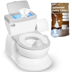Real Feel 2-in-1 Potty with Wipes Storage, Flushing Sounds & Disposable Liners - Realistic Toilet - Easy to Clean & Assemble - Jool Baby (Gray)